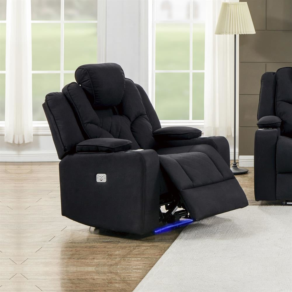 Electric Recliner Stylish Rhino Fabric Black 1 Seater Lounge Armchair with LED Features Chair Fast shipping On sale