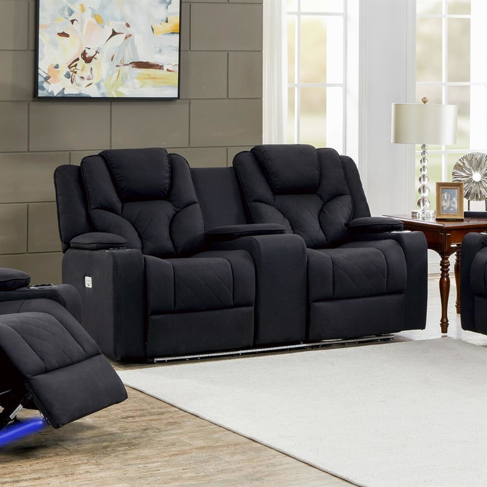 Electric Recliner Stylish Rhino Fabric Black Couch 2 Seater Lounge with LED Features Chair Fast shipping On sale