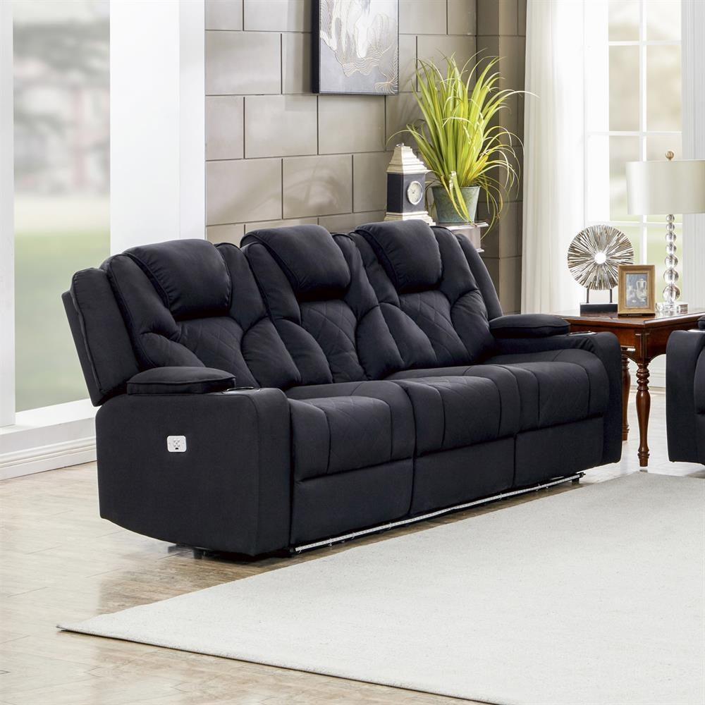 Electric Recliner Stylish Rhino Fabric Black Couch 3 Seater Lounge with LED Features Chair Fast shipping On sale