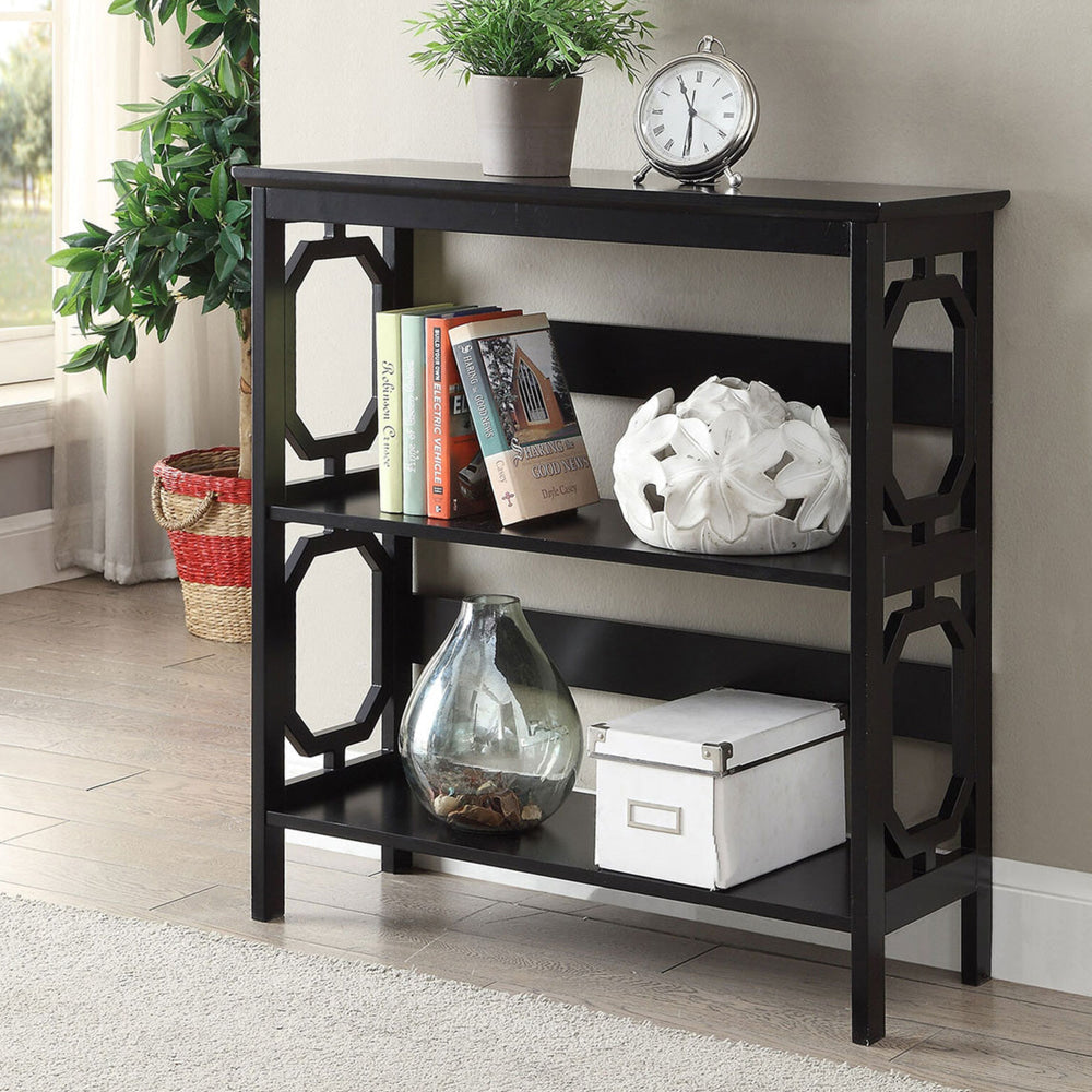 Elka 3-Tier Wooden Low Display Shelf Unit Bookcase Black Fast shipping On sale