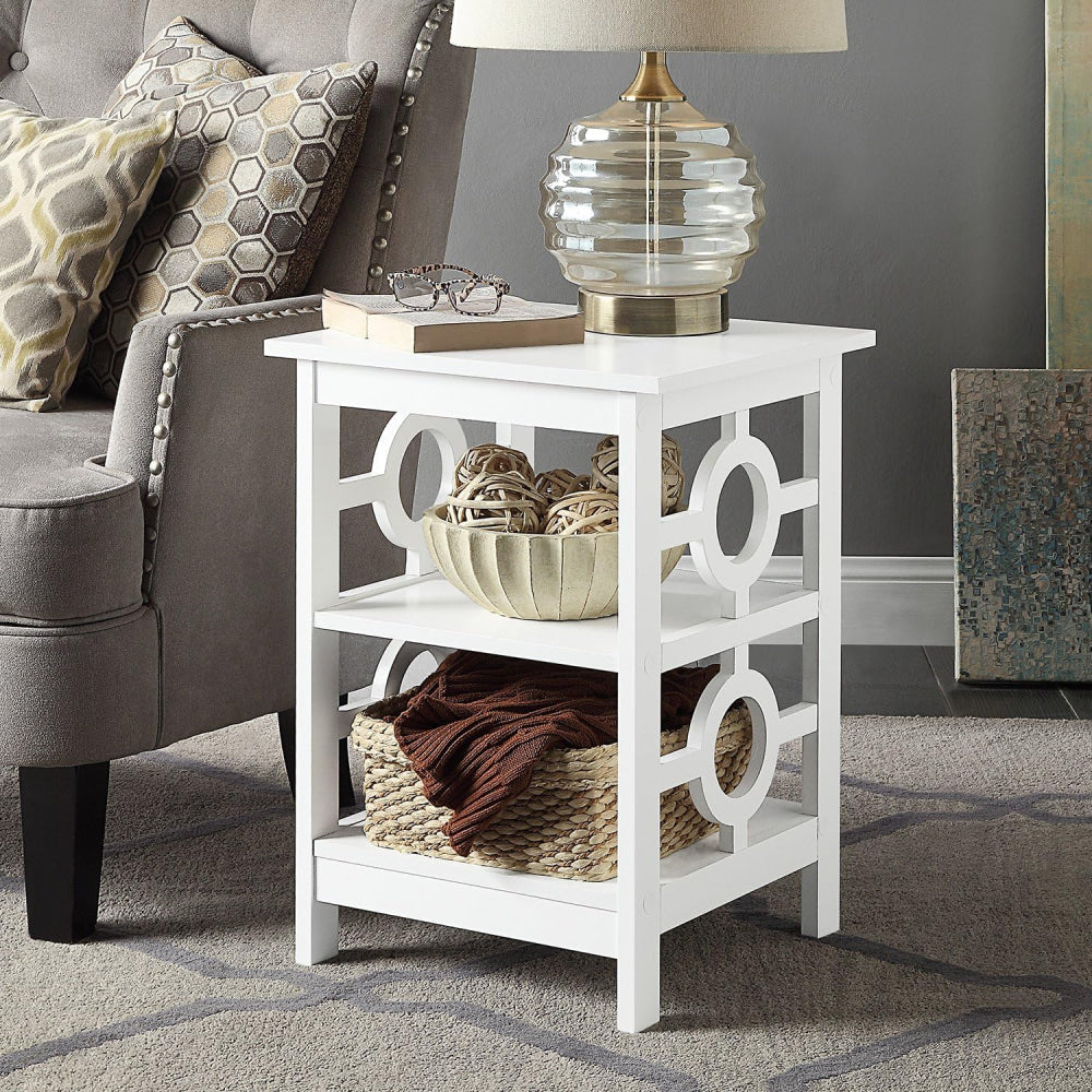 Elka Wooden End Lamp Side Table 2-Open Shelves White Fast shipping On sale