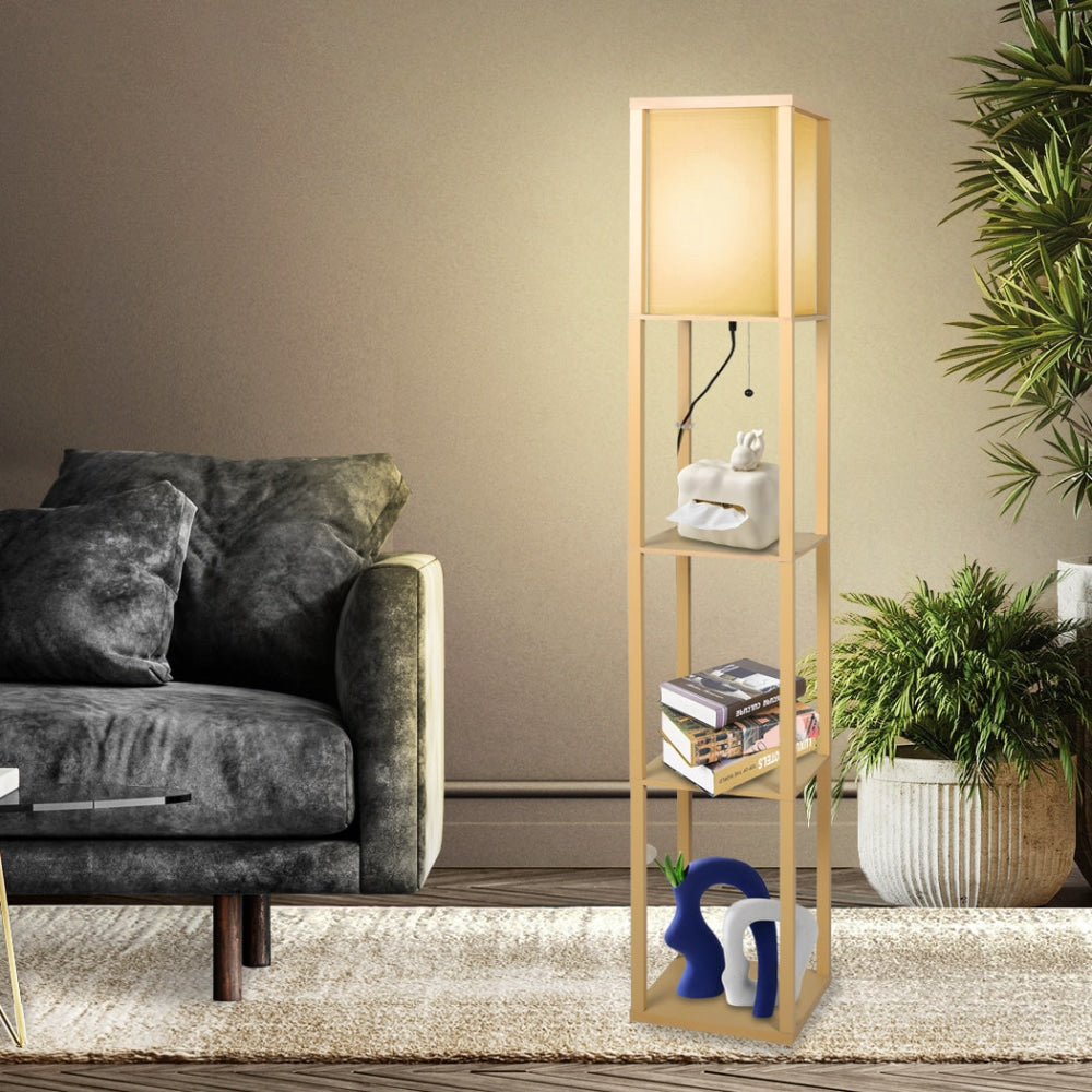 EMITTO Floor Lamp LED Storage Shelf 3 Tier Wood Standing Reading Corner Light Fast shipping On sale