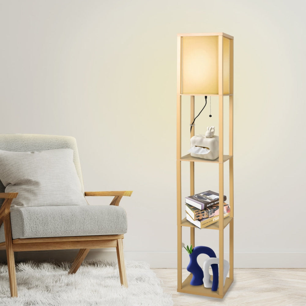 EMITTO Floor Lamp LED Storage Shelf 3 Tier Wood Standing Reading Corner Light Fast shipping On sale