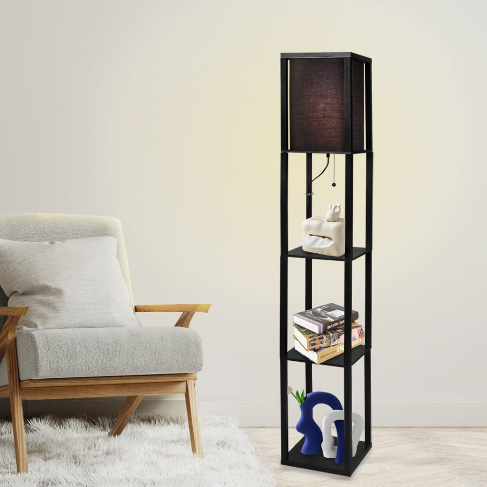 EMITTO Floor Lamp Storage Shelf LED Wood Standing Reading Corner Light Black Fast shipping On sale