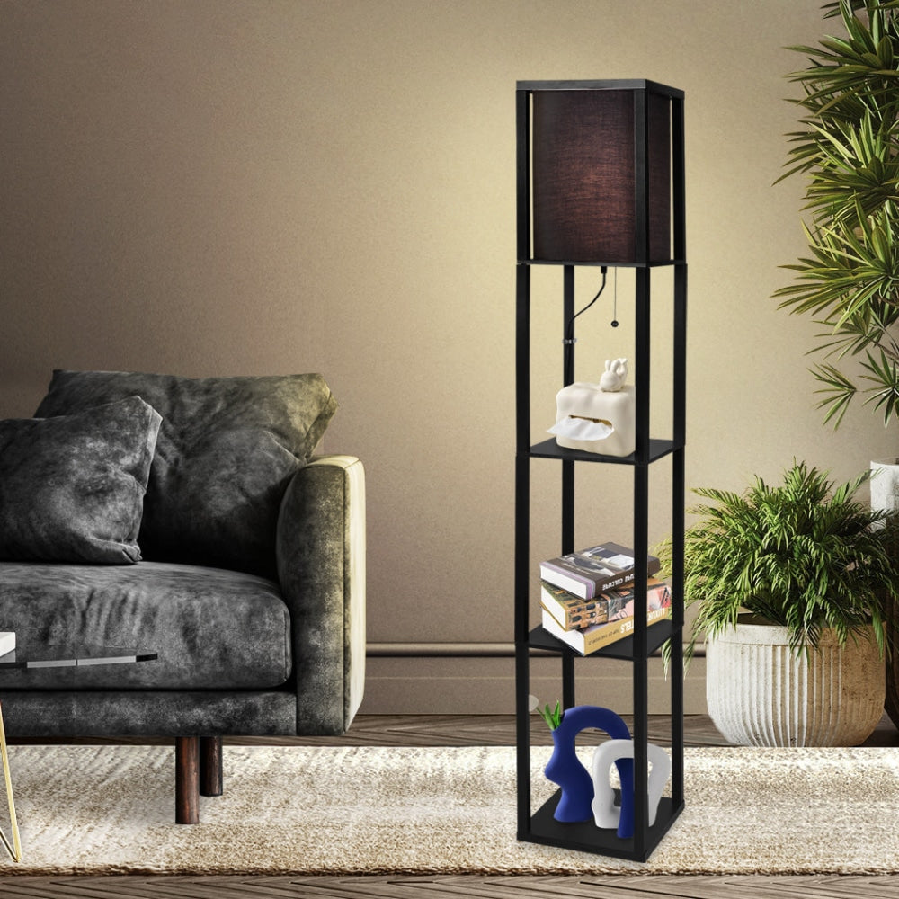EMITTO Floor Lamp Storage Shelf LED Wood Standing Reading Corner Light Black Fast shipping On sale