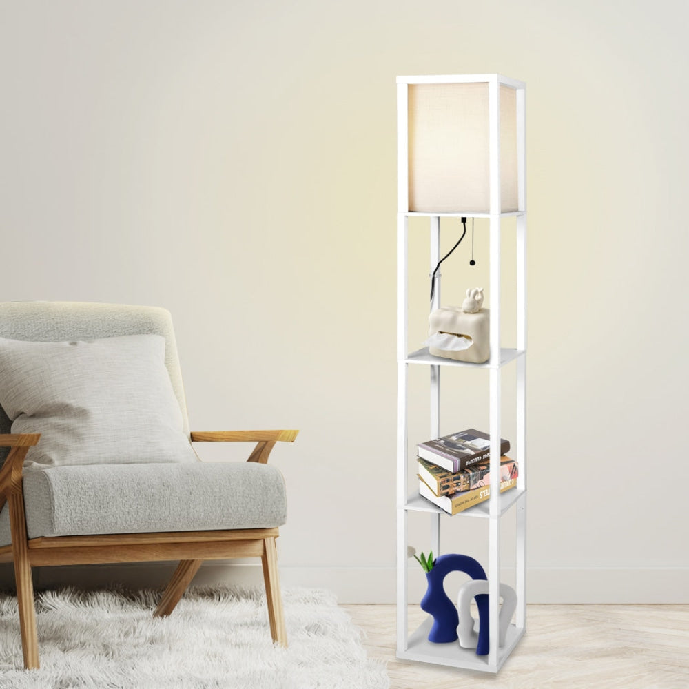 EMITTO Floor Lamp Storage Shelf LED Wood Standing Reading Corner Light White Fast shipping On sale