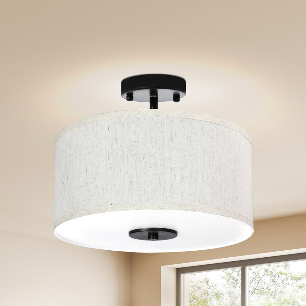 Emitto Led Ceiling Light 33cm Modern Bedroom Pendant Lights Linen Shade Flush Fast shipping On sale