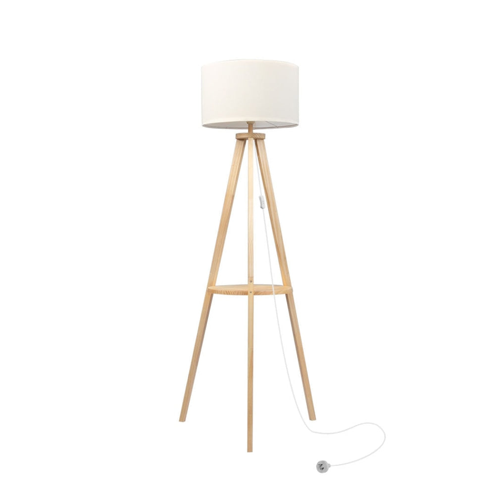 EMITTO Tripod Floor Lamp with Rack Wooden Modern Reading Light Night Home Decor Fast shipping On sale