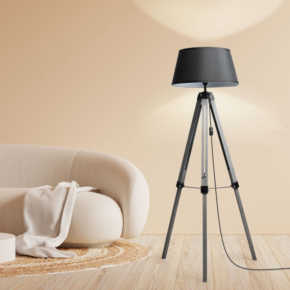 EMITTO Tripod Wooden Floor Lamp Shaded Reading Light Adjustable Home Lighting Fast shipping On sale