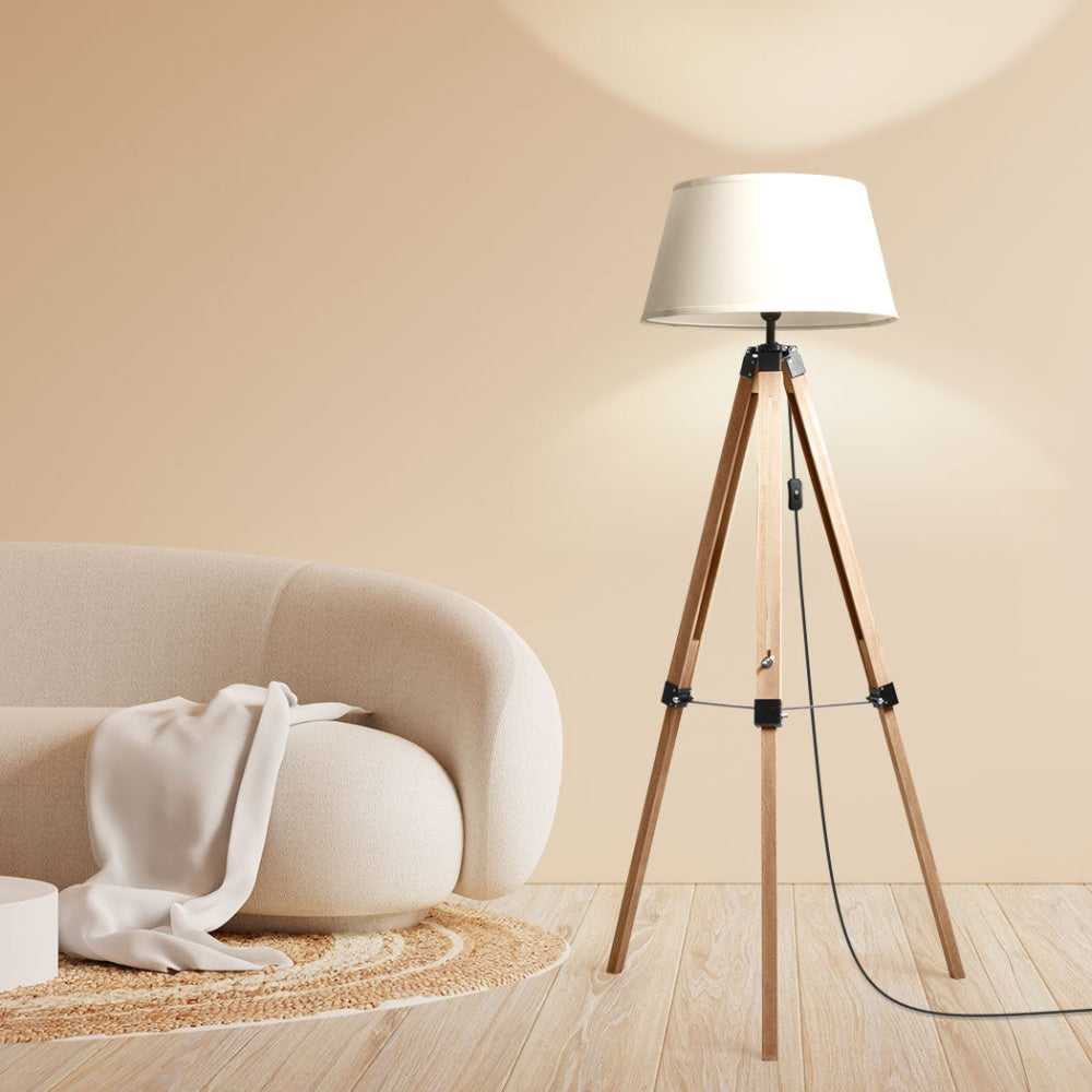 EMITTO Tripod Wooden Floor Lamp Shaded Reading Light Adjustable Stand Home Decor Fast shipping On sale