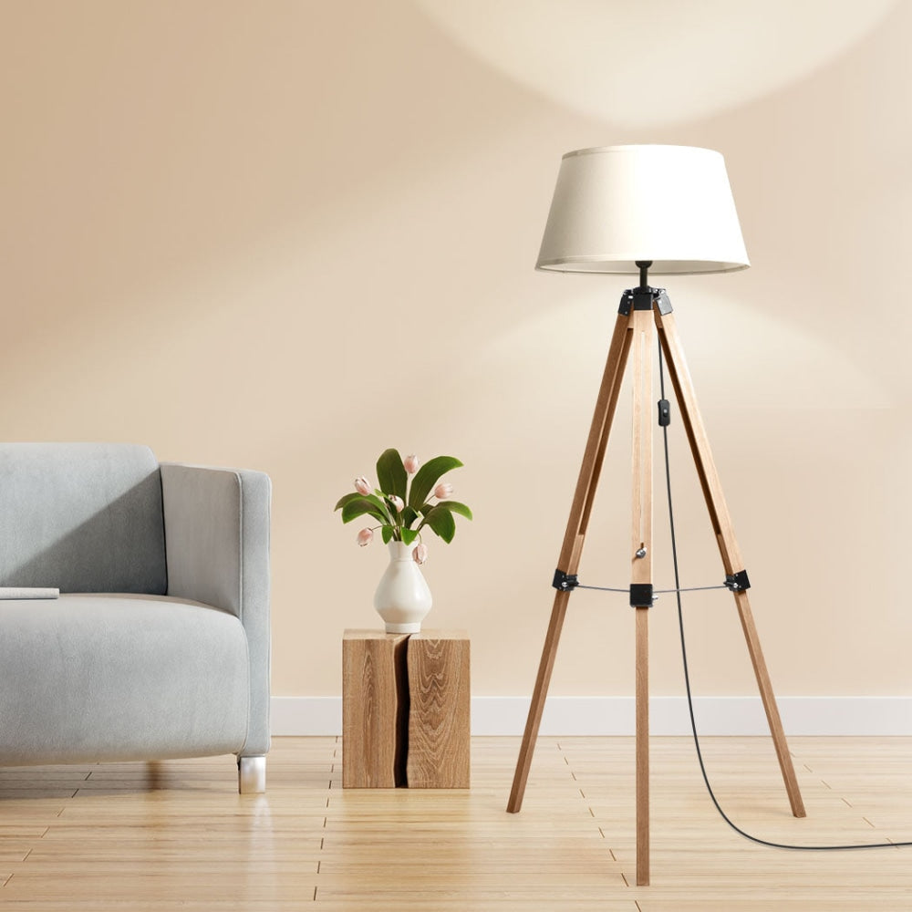 EMITTO Tripod Wooden Floor Lamp Shaded Reading Light Adjustable Stand Home Decor Fast shipping On sale