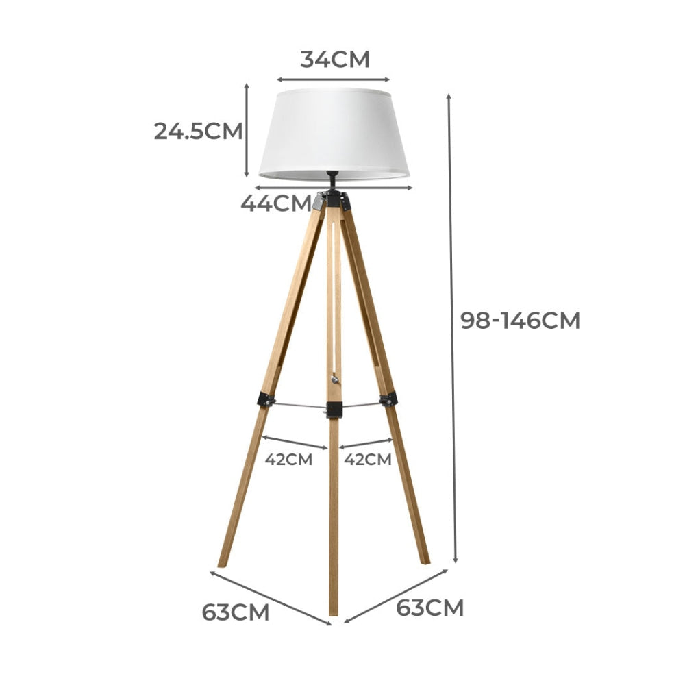 EMITTO Tripod Wooden Floor Lamp Shaded Reading Light Adjustable Stand Home Decor Fast shipping On sale