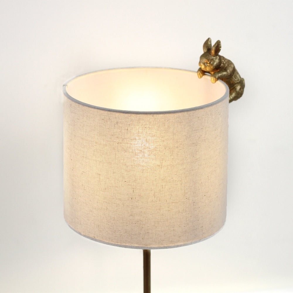 Everette Eclectic Accent Table Lamp Light with Two Rabbits Playing Fabric Shade - Gold and White Fast shipping On sale