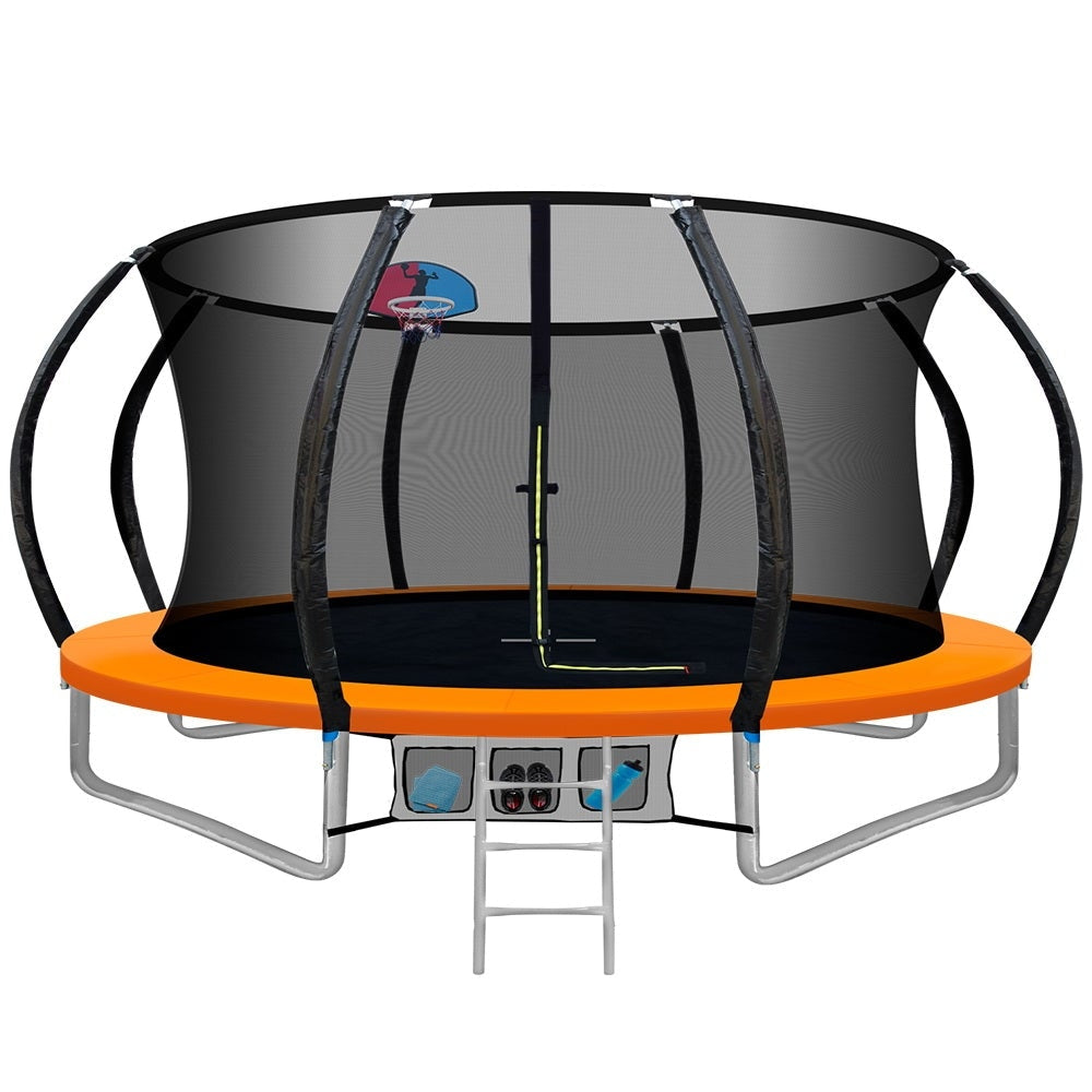 Everfit 12FT Trampoline Round Trampolines With Basketball Hoop Kids Present Gift Enclosure Safety Net Pad Outdoor Orange Sports & Fitness