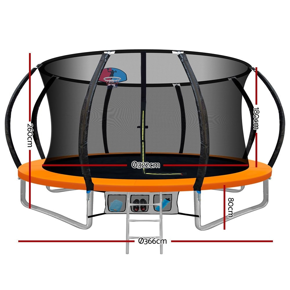 Everfit 12FT Trampoline Round Trampolines With Basketball Hoop Kids Present Gift Enclosure Safety Net Pad Outdoor Orange Sports & Fitness