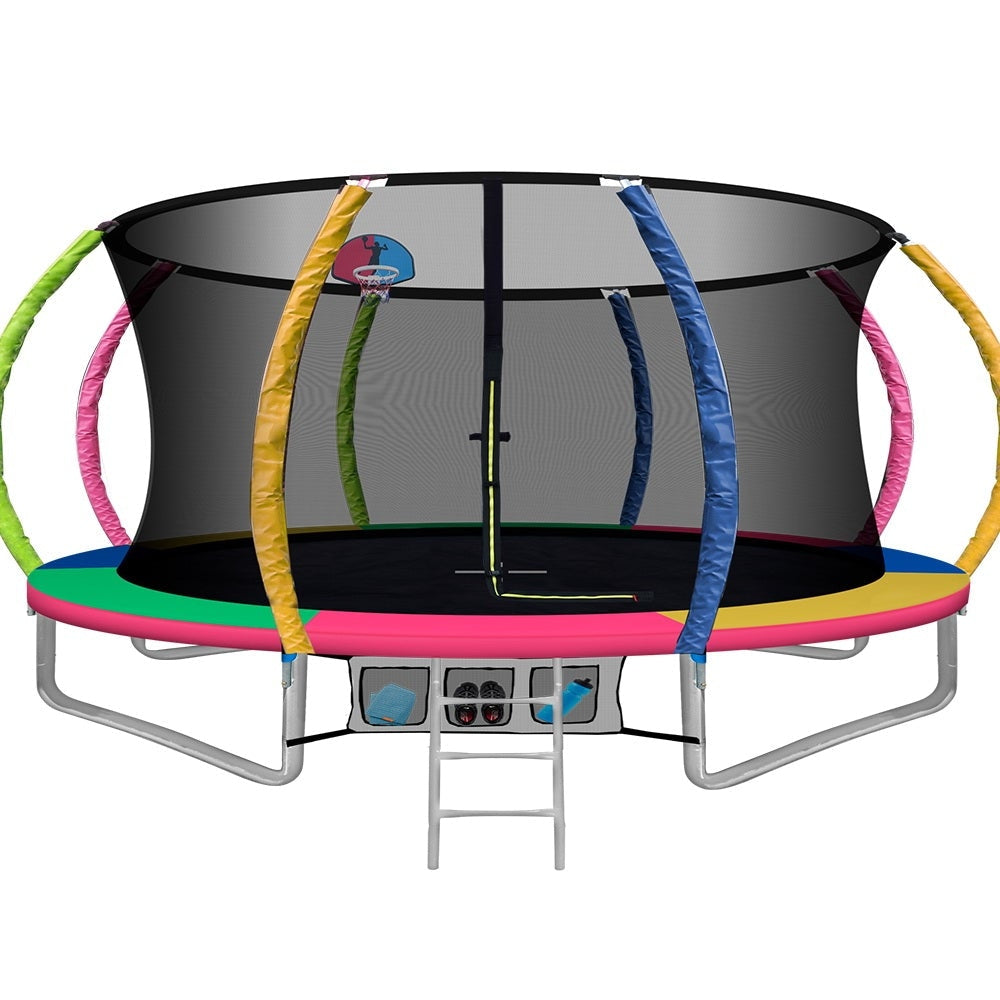 Everfit 14FT Trampoline Round Trampolines With Basketball Hoop Kids Present Gift Enclosure Safety Net Pad Outdoor Multi-coloured Sports &