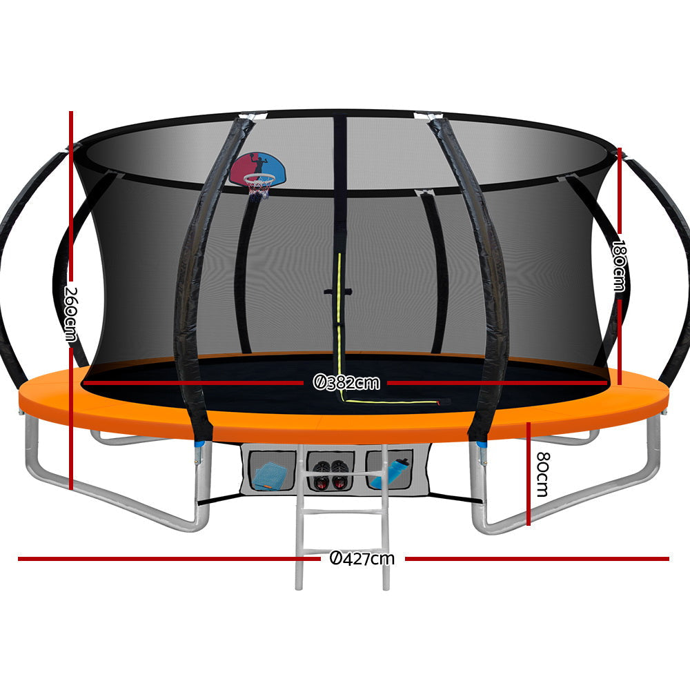 Everfit 14FT Trampoline Round Trampolines With Basketball Hoop Kids Present Gift Enclosure Safety Net Pad Outdoor Orange Sports & Fitness