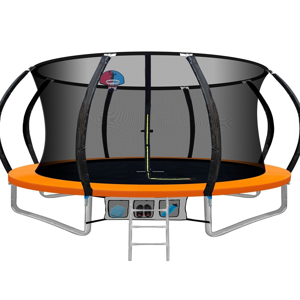 Everfit 14FT Trampoline Round Trampolines With Basketball Hoop Kids Present Gift Enclosure Safety Net Pad Outdoor Orange Sports & Fitness