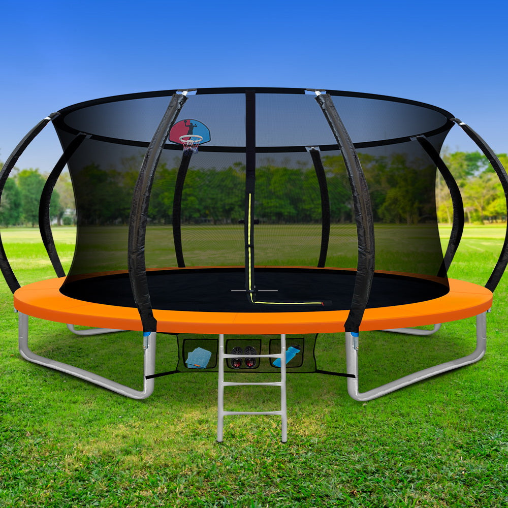 Everfit 14FT Trampoline Round Trampolines With Basketball Hoop Kids Present Gift Enclosure Safety Net Pad Outdoor Orange Sports & Fitness