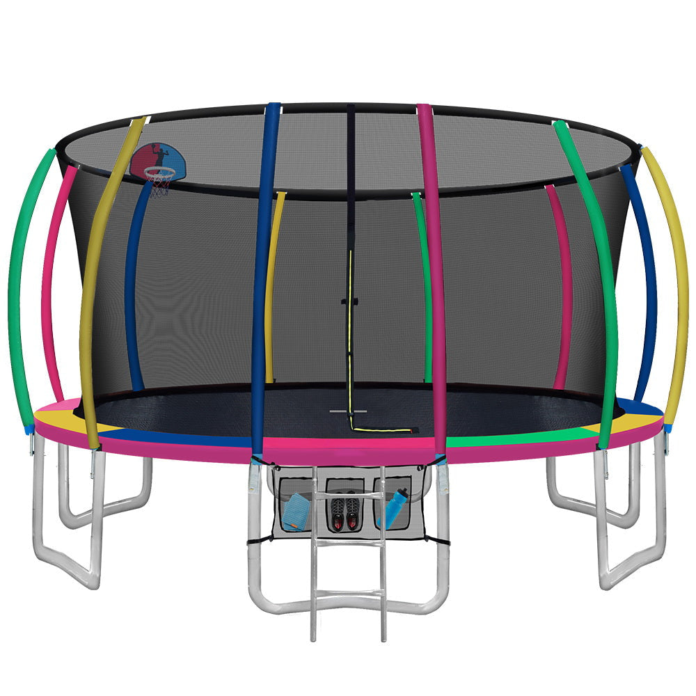 Everfit 16FT Trampoline Round Trampolines With Basketball Hoop Kids Present Gift Enclosure Safety Net Pad Outdoor Multi-coloured Sports &