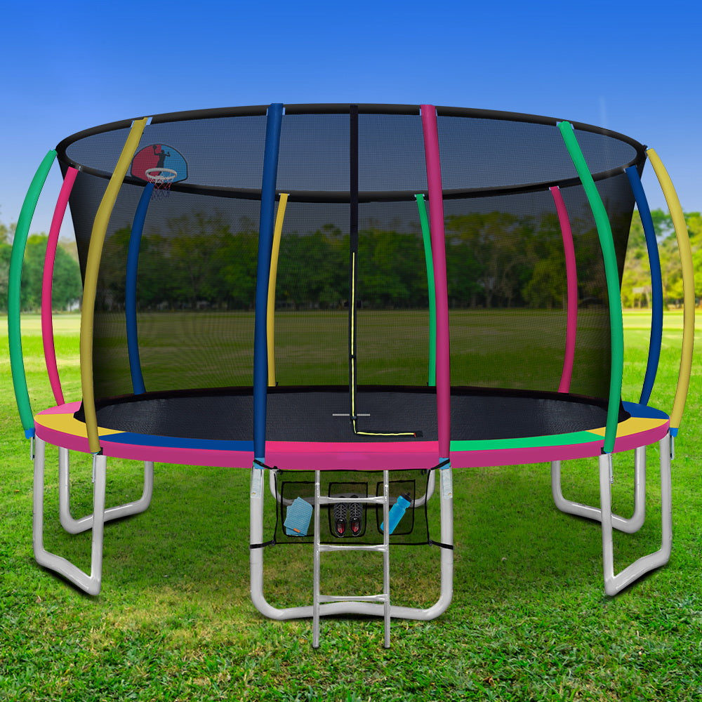 Everfit 16FT Trampoline Round Trampolines With Basketball Hoop Kids Present Gift Enclosure Safety Net Pad Outdoor Multi-coloured Sports &