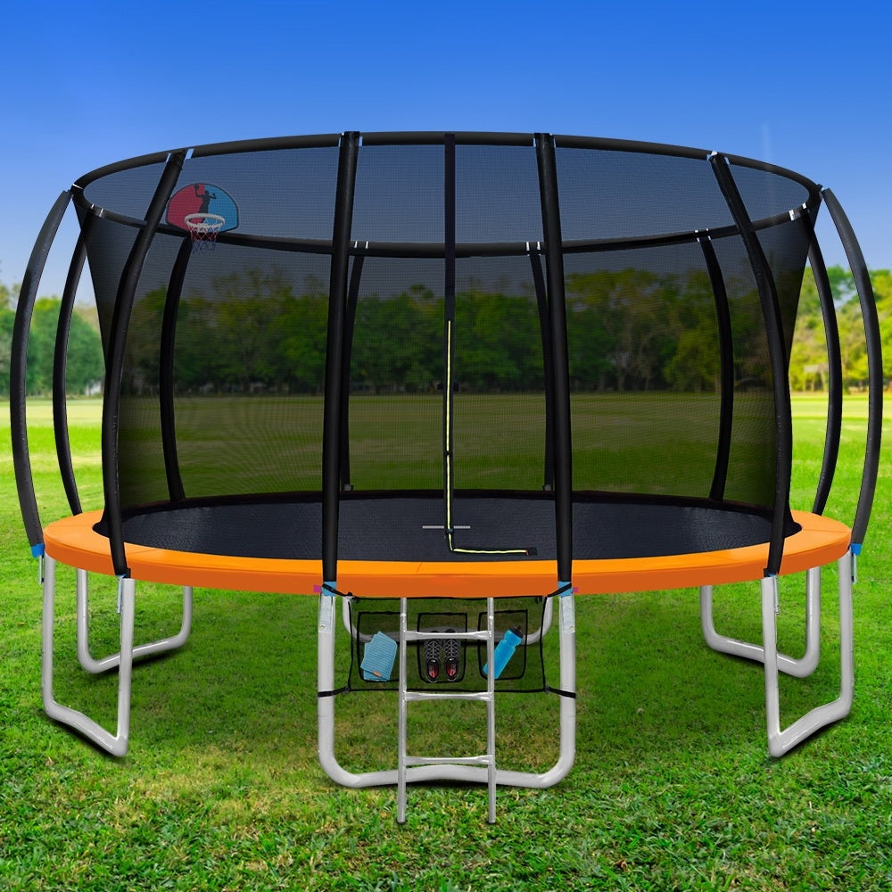 Everfit 16FT Trampoline Round Trampolines With Basketball Hoop Kids Present Gift Enclosure Safety Net Pad Outdoor Orange Sports & Fitness