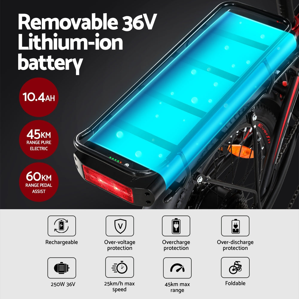 Everfit Folding Electric Bike Urban City Bicycle eBike Rechargeable Battery 250W Sports & Fitness Fast shipping On sale