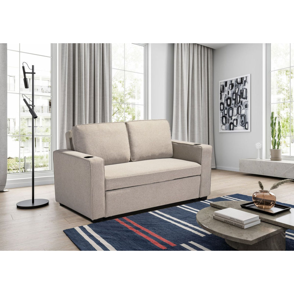 Fabric Modern 2-Seater Couch Pull-Out Lounge Sofa Bed Beige Fast shipping On sale