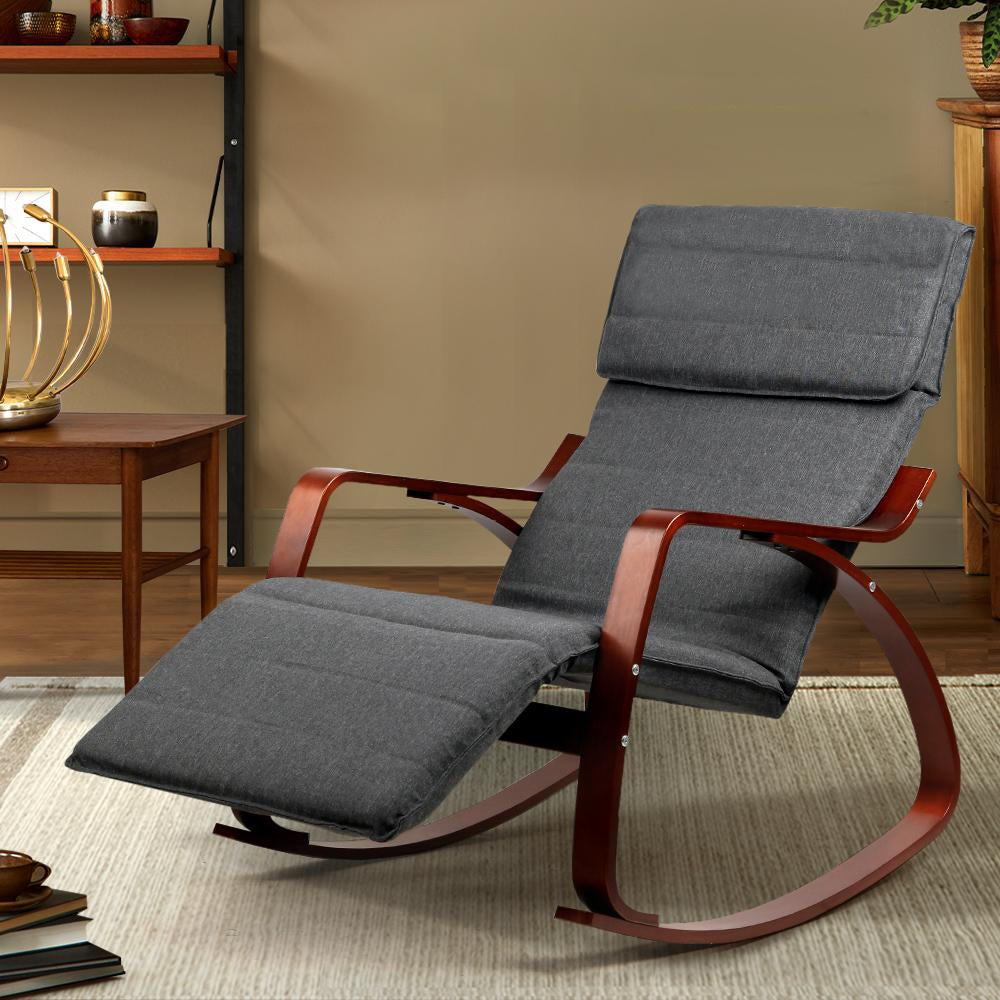 Fabric Rocking Armchair with Adjustable Footrest - Charcoal Fast shipping On sale
