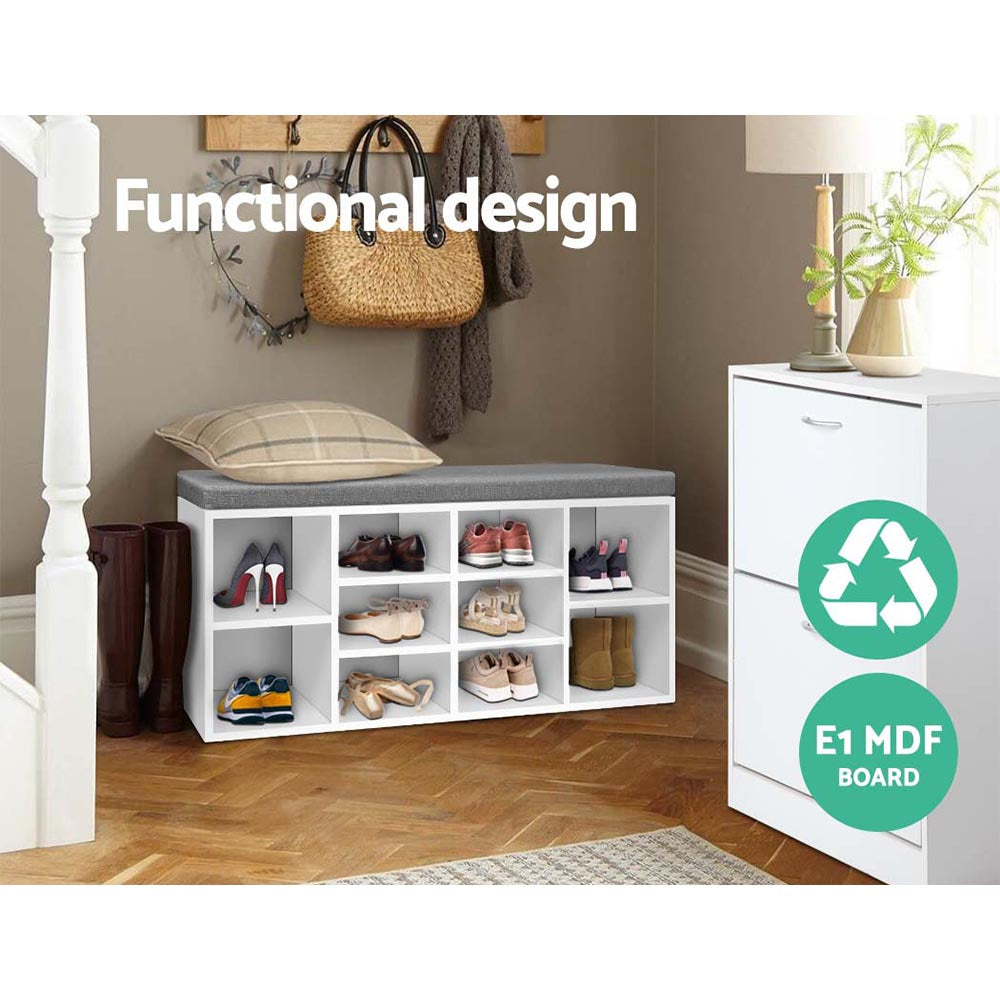 Fabric Shoe Bench with Storage Cubes - White Cabinet Fast shipping On sale