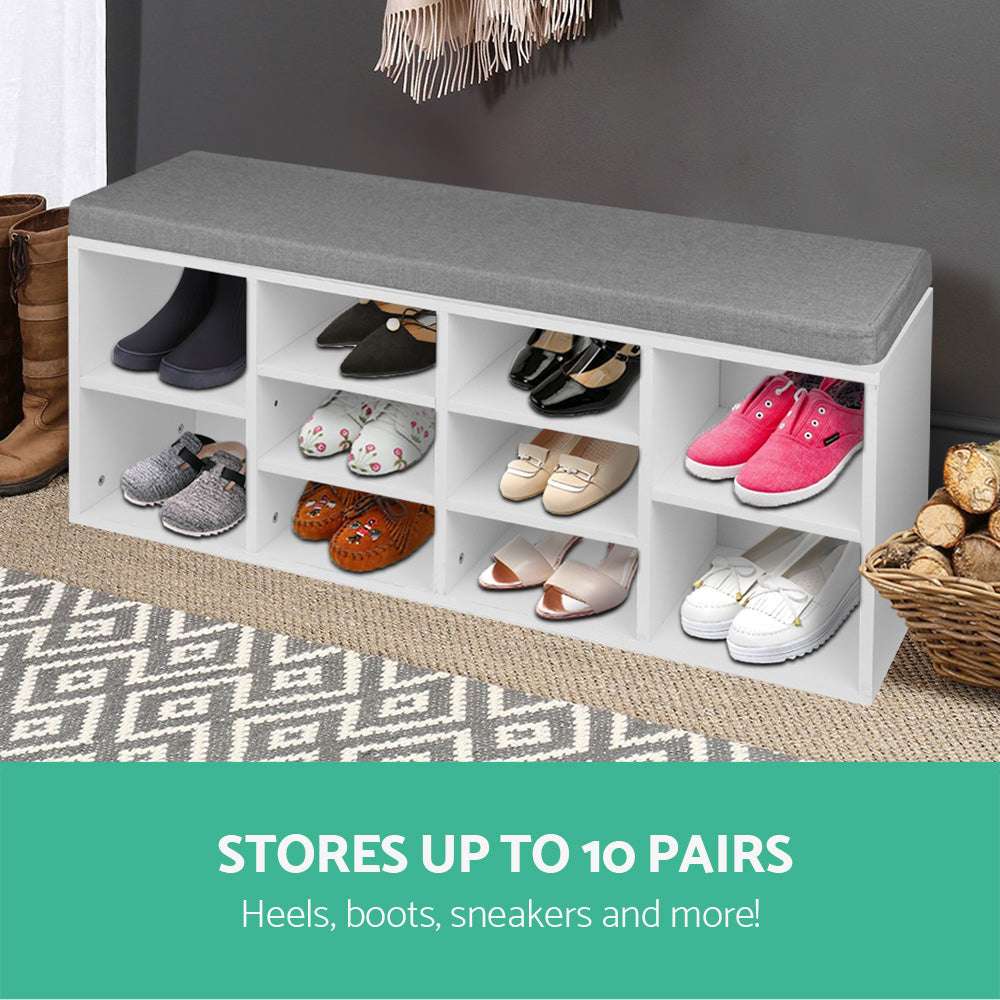 Fabric Shoe Bench with Storage Cubes - White Cabinet Fast shipping On sale