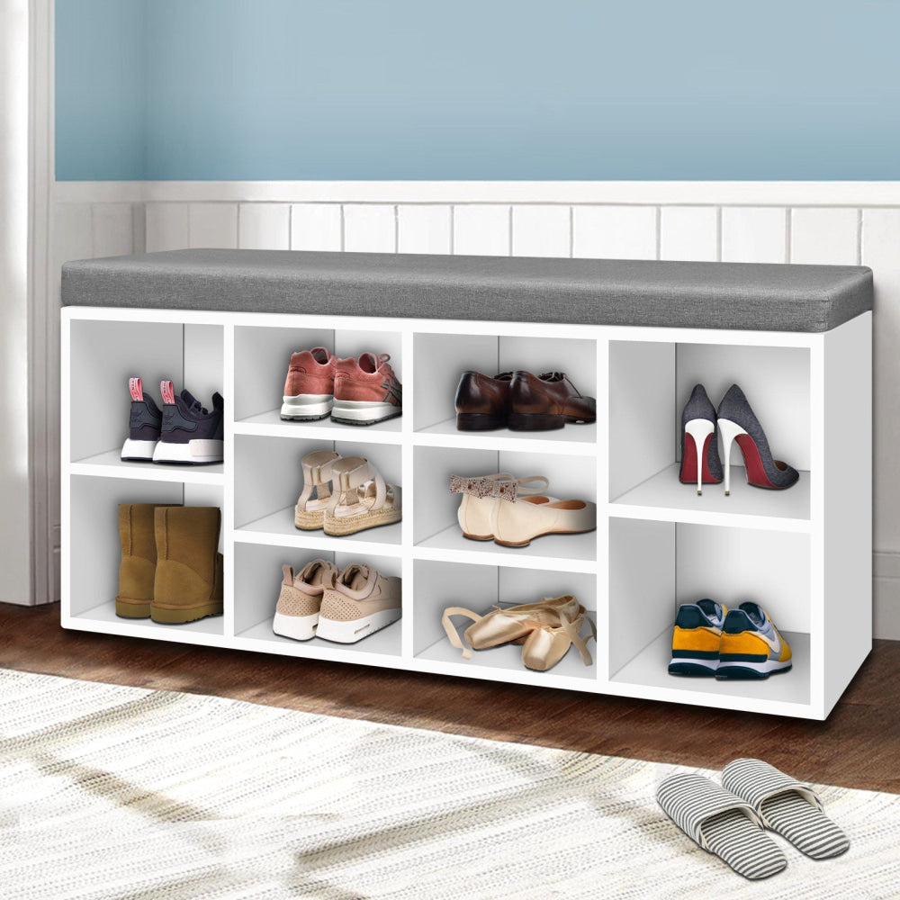 Fabric Shoe Bench with Storage Cubes - White Cabinet Fast shipping On sale