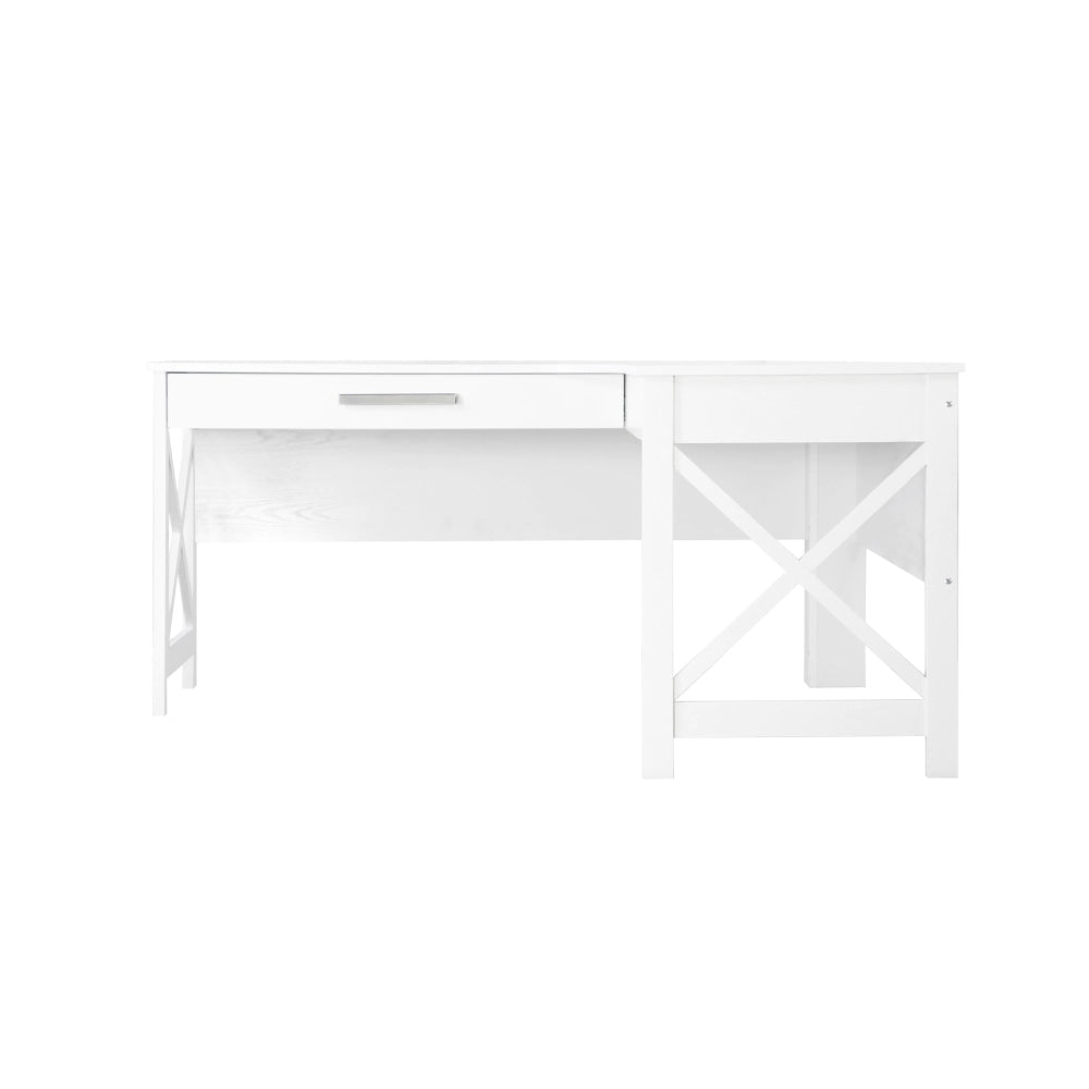 Farmhouse L-Shaped Office Manager Executive Computer Working Desk W/ Drawer - Distressed White Fast shipping On sale