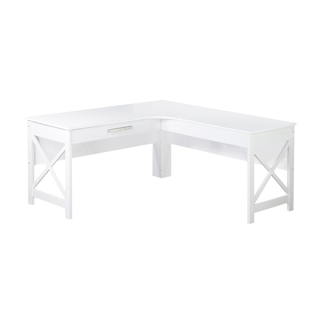 Farmhouse L-Shaped Office Manager Executive Computer Working Desk W/ Drawer - Distressed White Fast shipping On sale