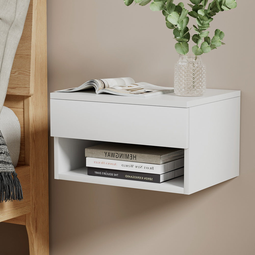 Floating Bedside Table Nightstand Drawer White Fast shipping On sale