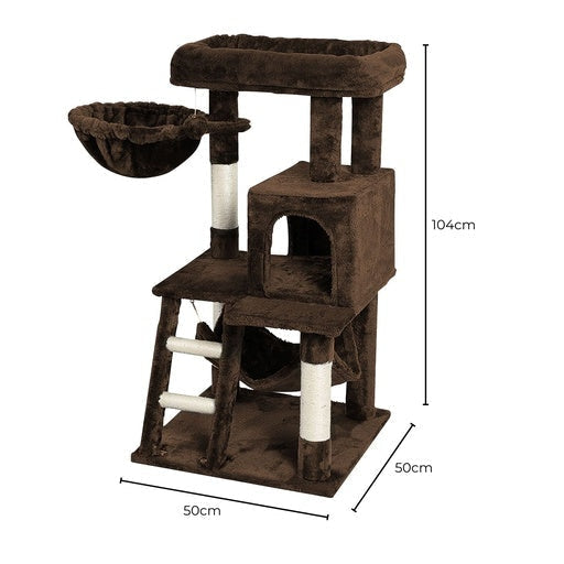 Floofi Plush Condo Cat Tree 104cm Brown Cares Fast shipping On sale