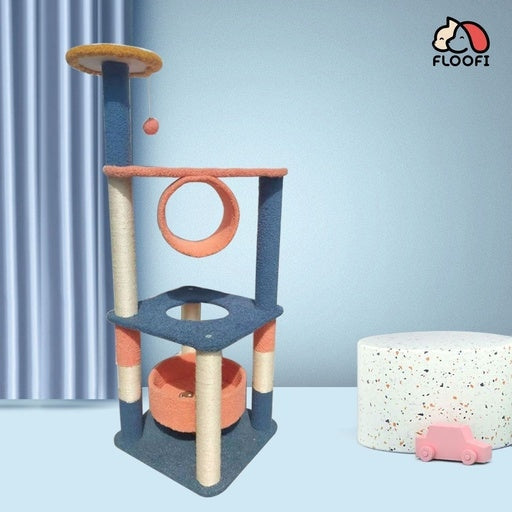 Floofi Emoji Plush Condo Cat Tree 110cm Blue Red Cares Fast shipping On sale