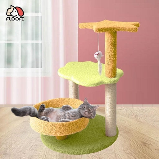 Floofi Galaxy Scratching Post Plush Cat Tree 75cm Yellow Green Cares Fast shipping On sale