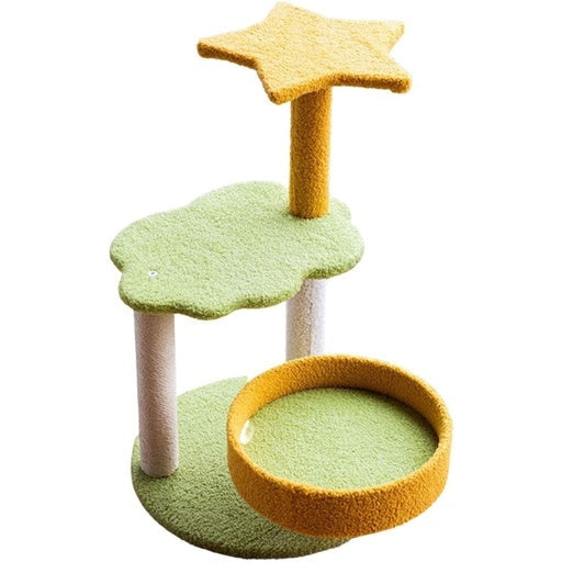 Floofi Galaxy Scratching Post Plush Cat Tree 75cm Yellow Green Cares Fast shipping On sale