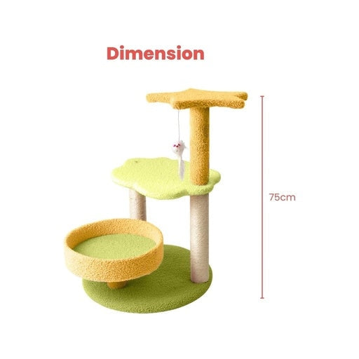 Floofi Galaxy Scratching Post Plush Cat Tree 75cm Yellow Green Cares Fast shipping On sale