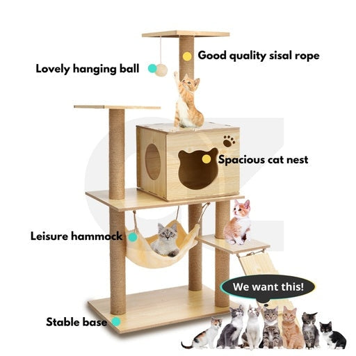 Floofi 4-Tier Condo Cat Tree 120cm Wood Cares Fast shipping On sale