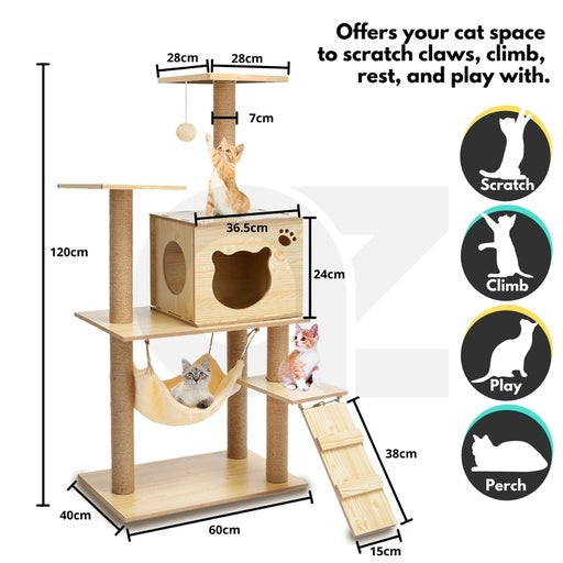 Floofi 4-Tier Condo Cat Tree 120cm Wood Cares Fast shipping On sale