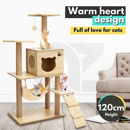 Floofi 4-Tier Condo Cat Tree 120cm Wood Cares Fast shipping On sale