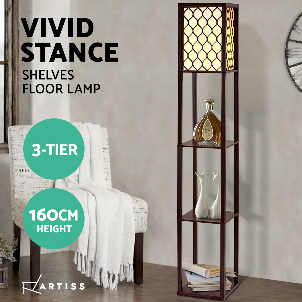 Floor Lamp LED Storage Shelf Standing Vintage Wood Light Reading Bedroom Fast shipping On sale