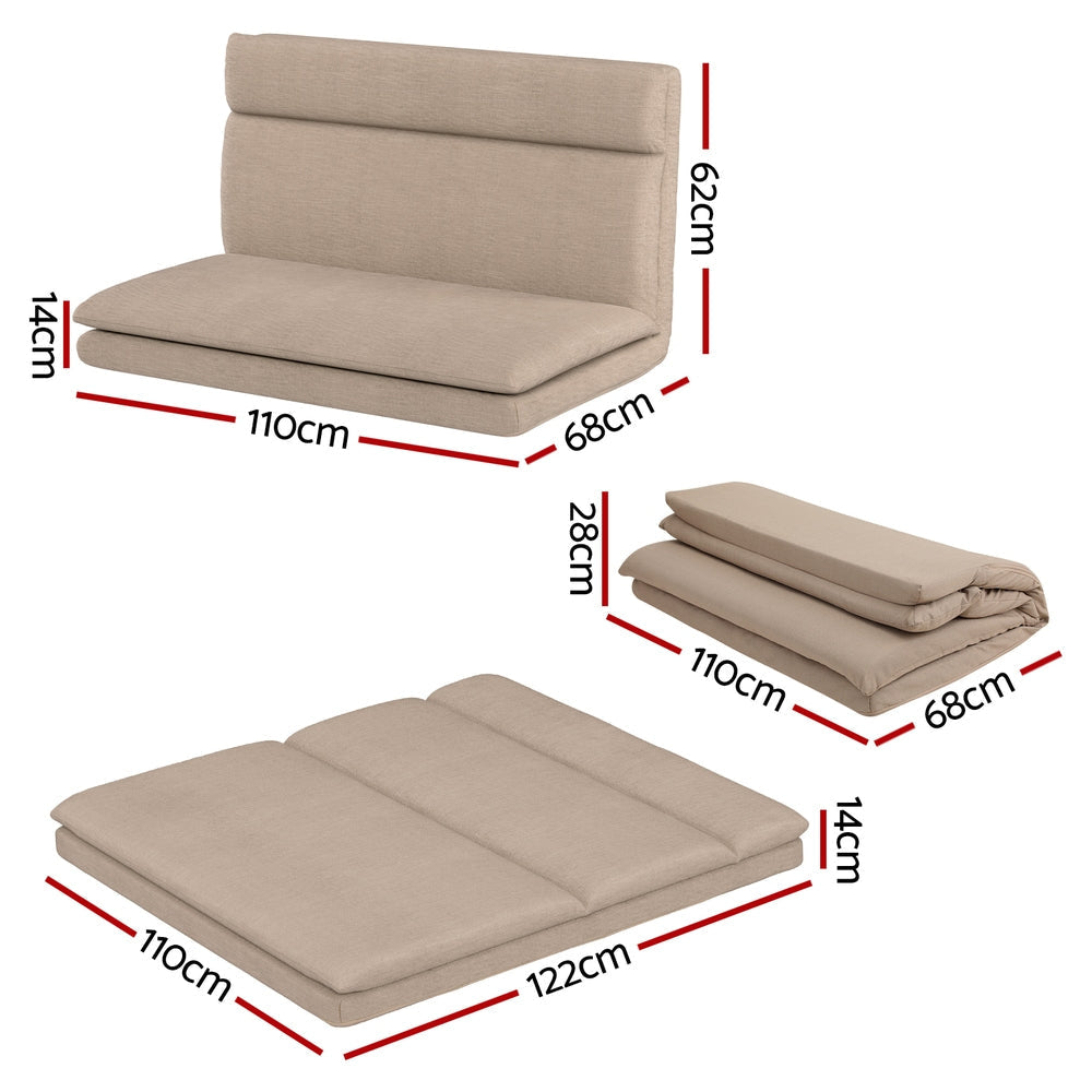 Floor Lounge Sofa Bed 2 Seater Linen Beige Fast shipping On sale