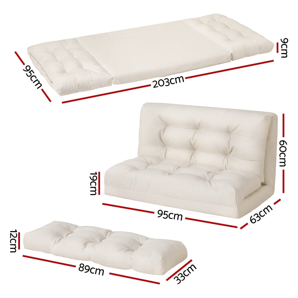 Floor Lounge Sofa Bed 2 Seater Pillow Leather White Fast shipping On sale