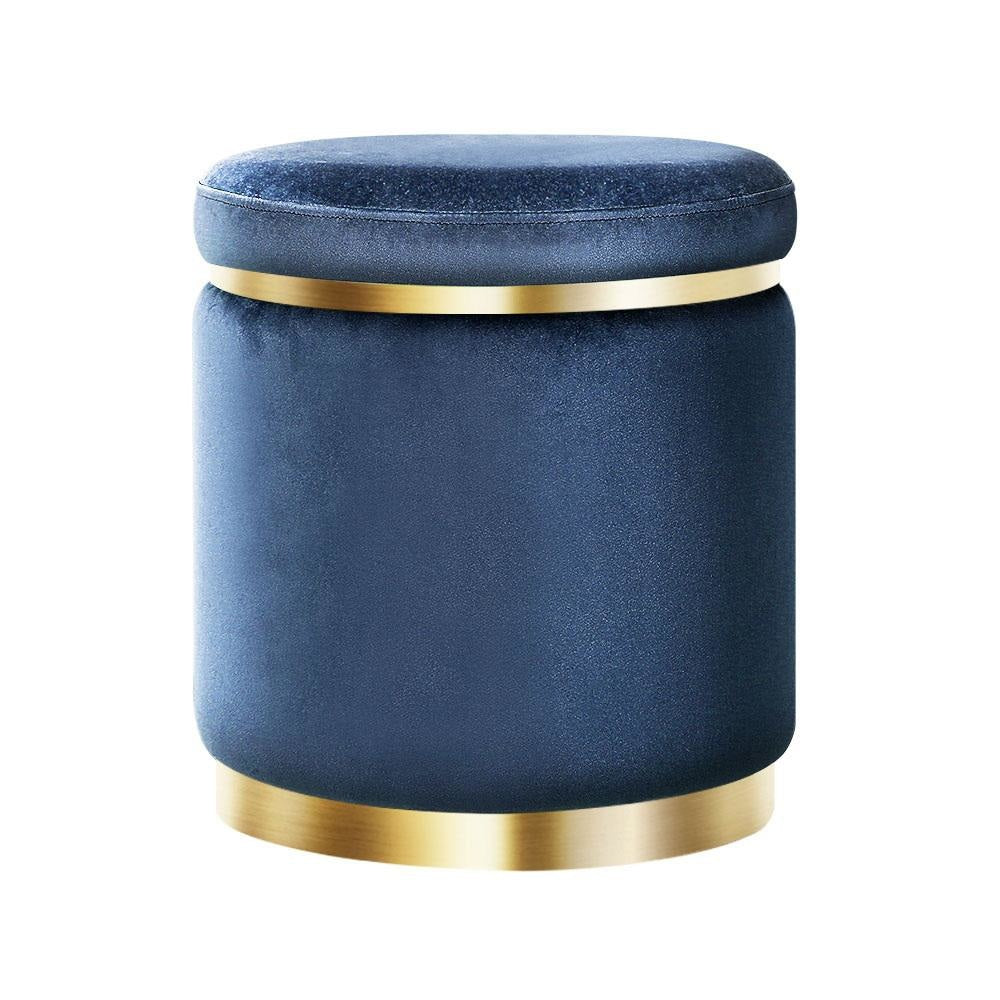 Foot Stool Round Velvet Ottoman Rest Pouffe Pouf Padded Seat Footstool Navy Fast shipping On sale