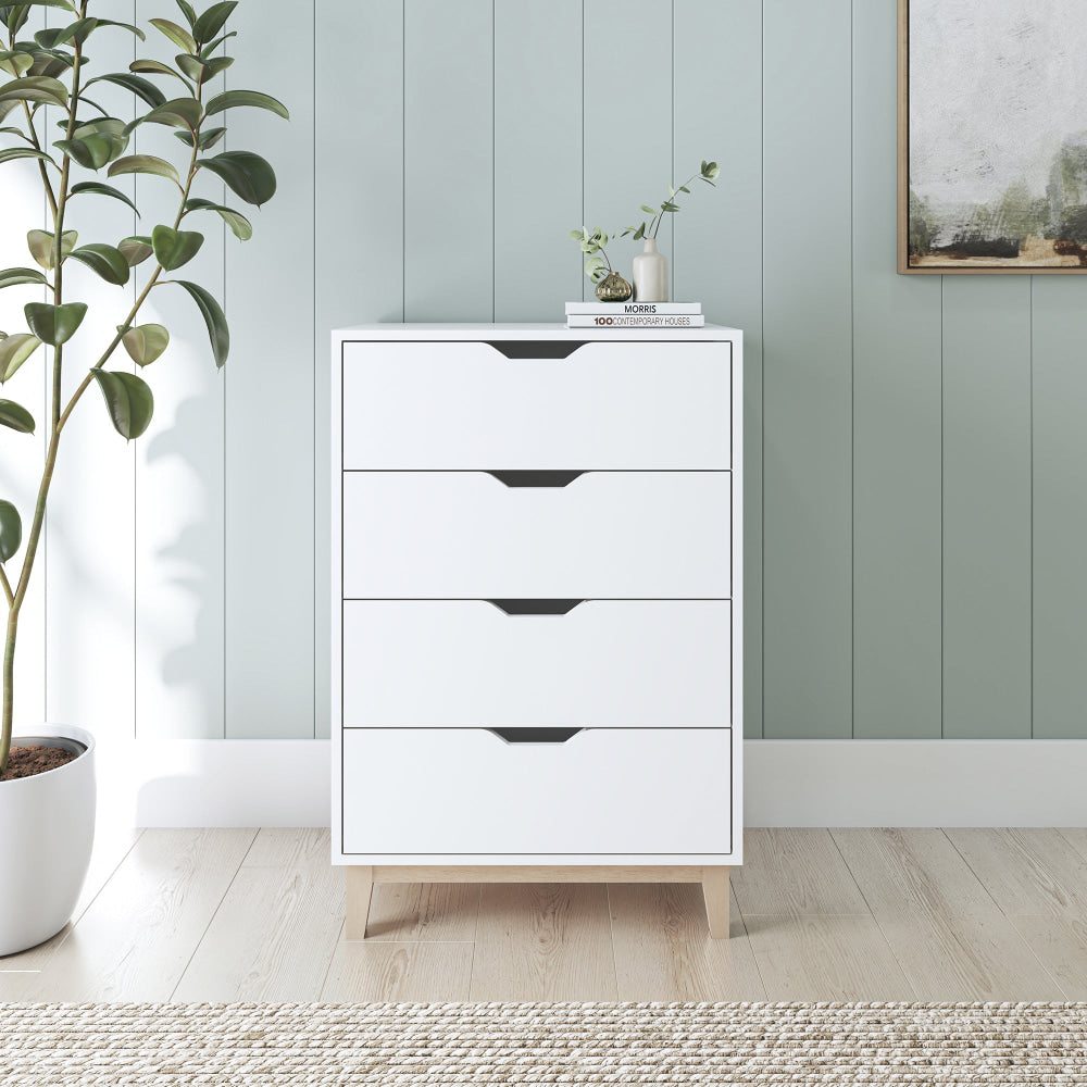 Freja Modern Scandinavian Chest Of 4-Drawers Tallboy Storage Cabinet - White/Natural Drawers Fast shipping On sale