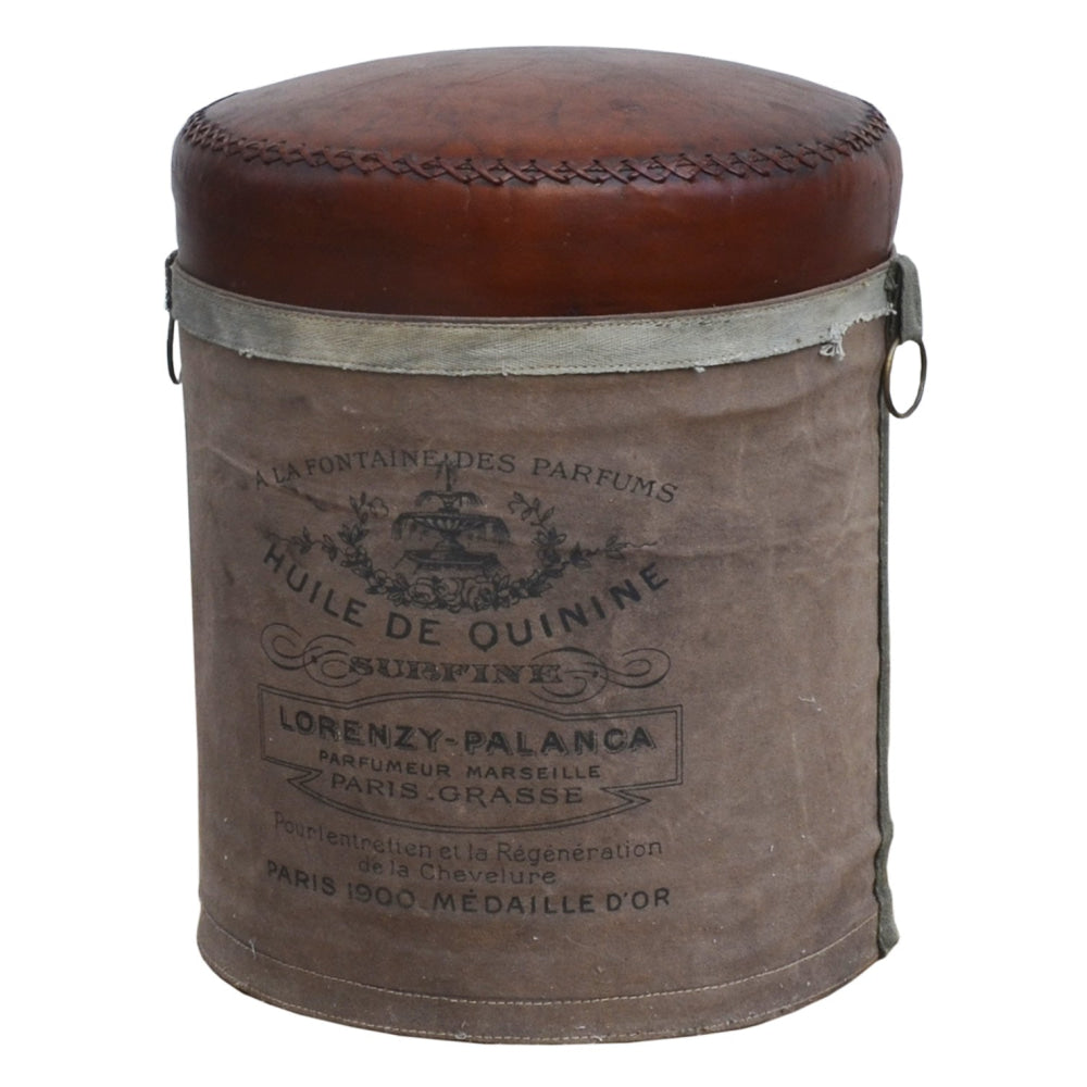 French Industrial Rustic Leather Canvas Perfume Foot Stool Ottoman Fast shipping On sale