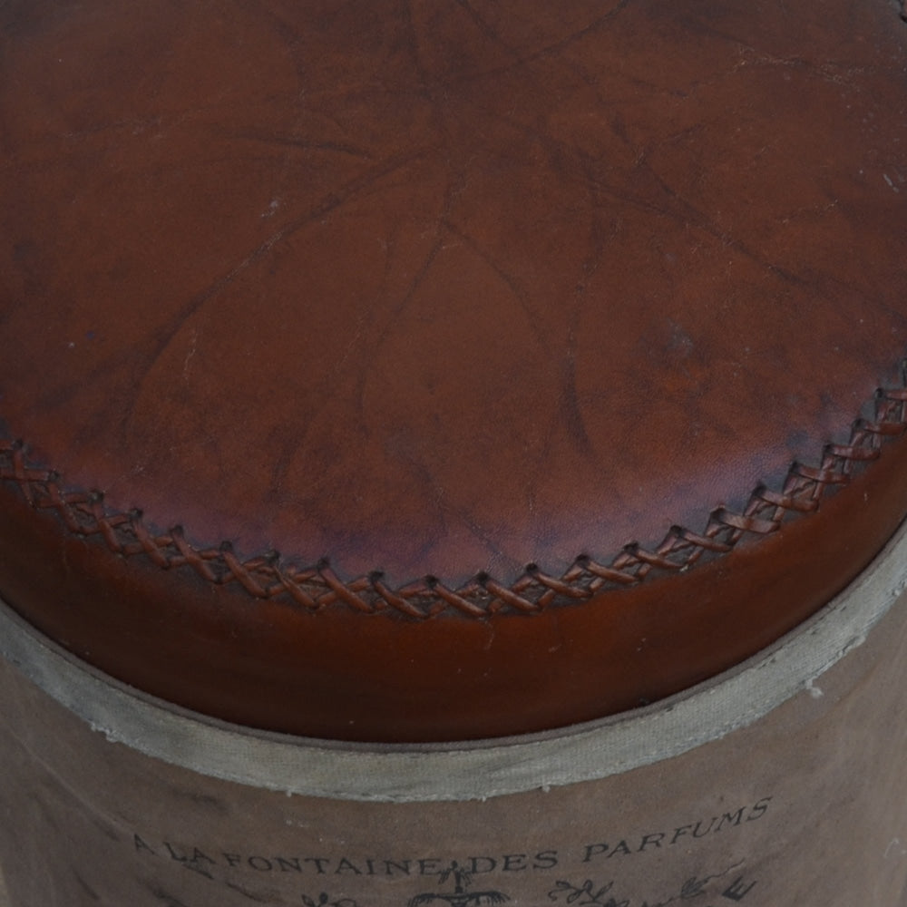 French Industrial Rustic Leather Canvas Perfume Foot Stool Ottoman Fast shipping On sale